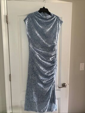 Anthropologie Light Blue Lace Ruched Midi Dress